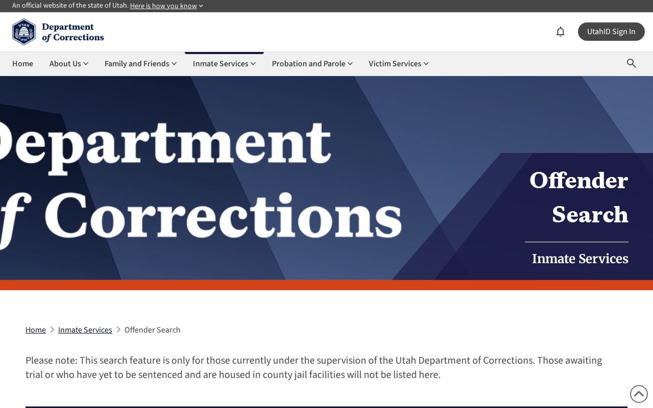 Utah Department of Corrections offender search for later Wasatch County custody