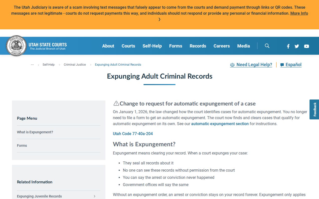 Utah expungement information for Wasatch County booking records