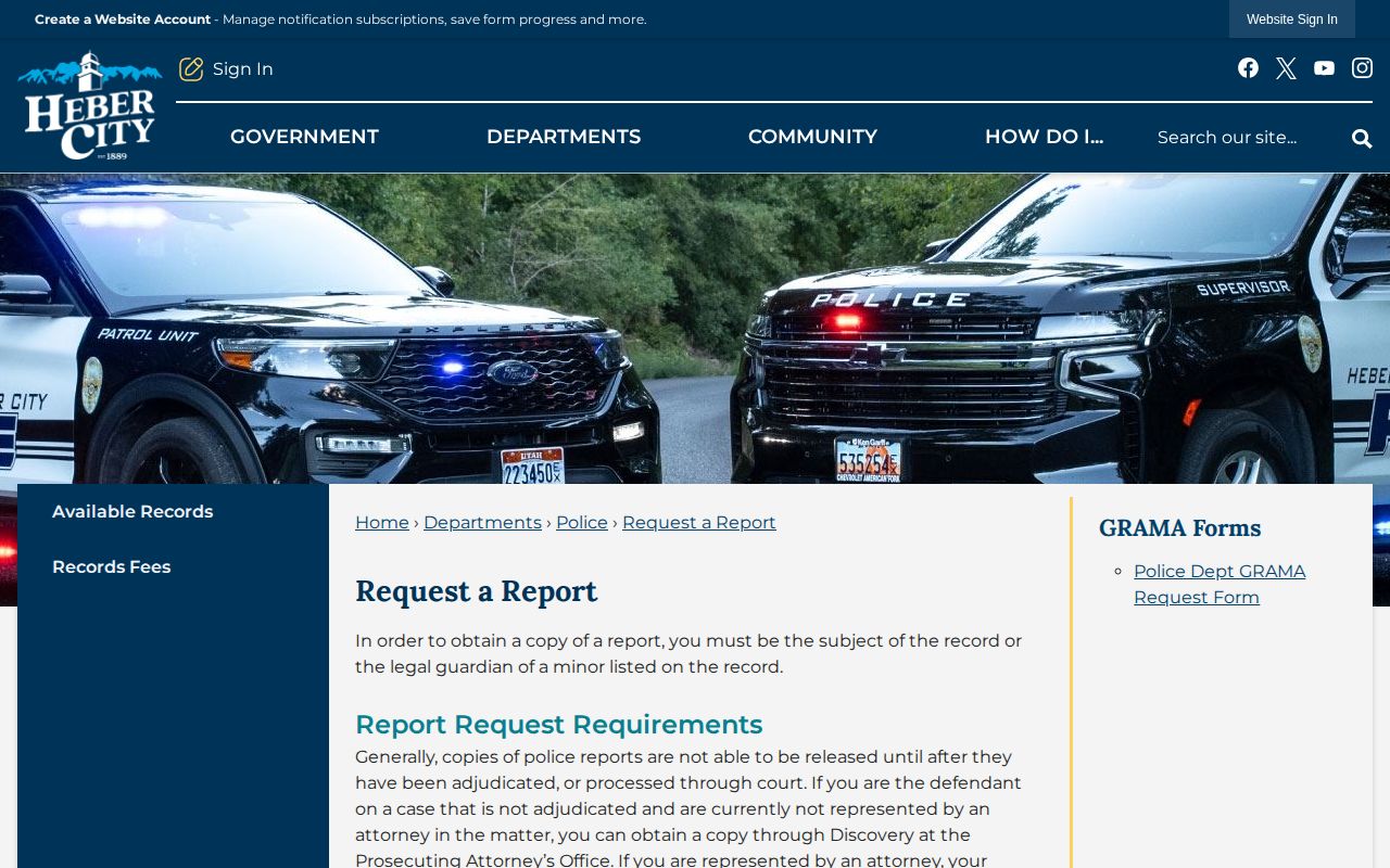 Wasatch County Heber City police arrest-record request page