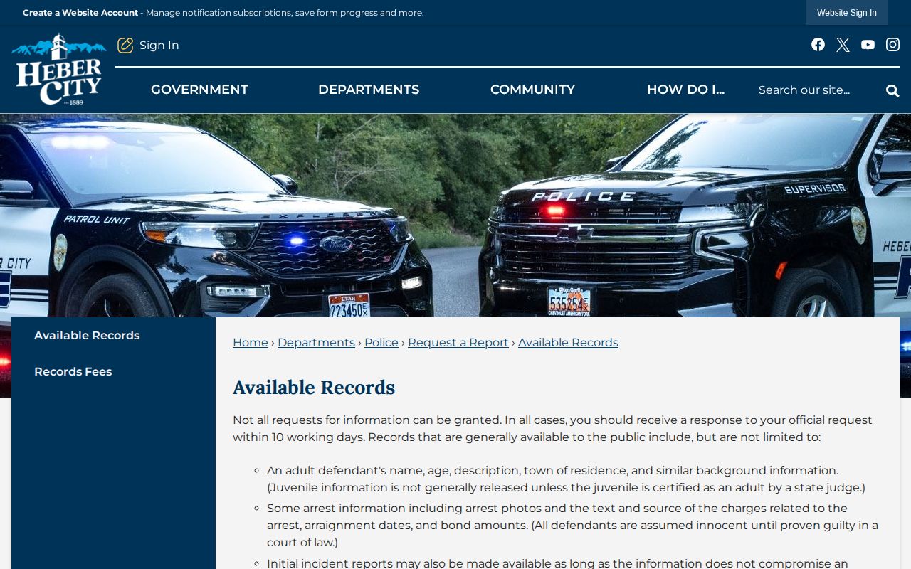 Wasatch County Heber City adult arrest-record availability notice